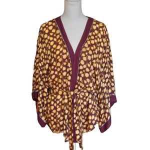 Xhilaration gold maroon rayon short belted kimono jacket size XL